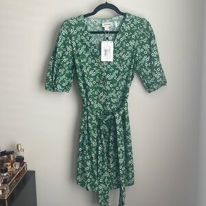 Green and white mini dress